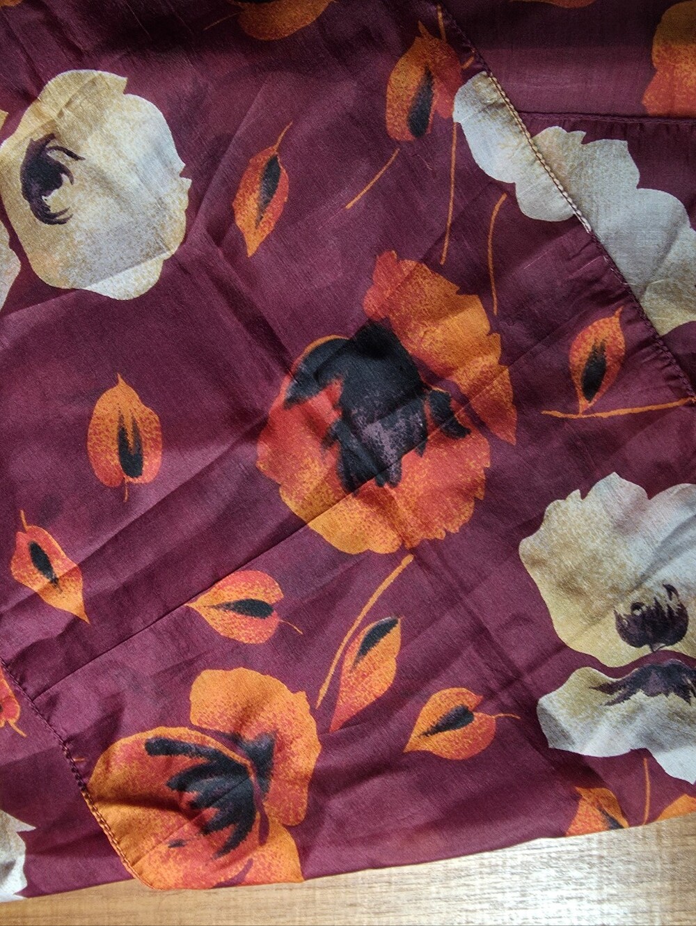 Beautiful Silk Scarf, 100 Silk, Florals Orange And Burgundy